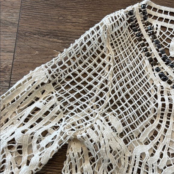 Ecote Anthropologie Studded Crochet Knit White Boho Top Lace 100% Cotton XS - Picture 10 of 12